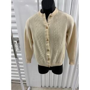 Vtg John Laing Cashmere Sweater Womens 38 S Cardigan Cream Cable Knit Scotland